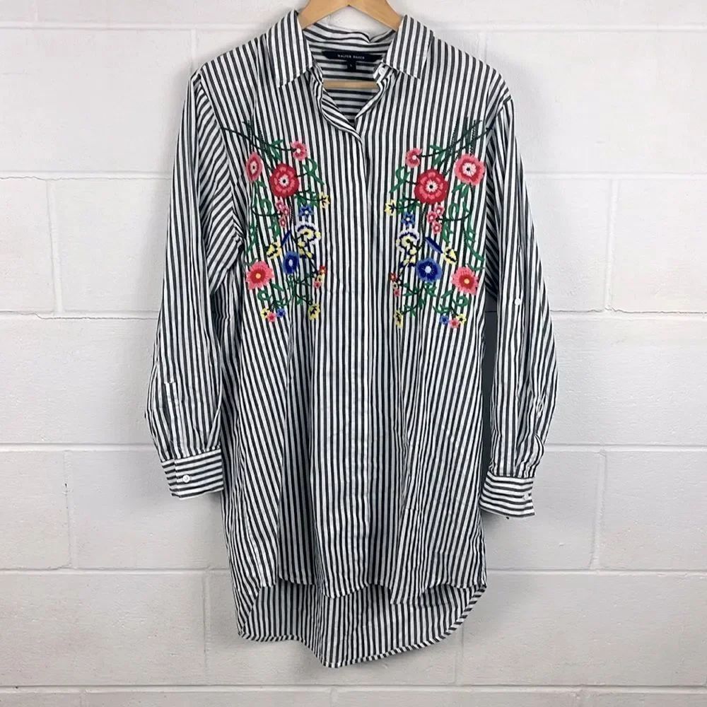 Walter Baker Becca button up floral embroidered long sleeve tunic top